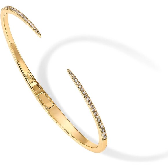 14K Gold Plated Cubic Zirconia Claw Bangle Bracelet for Women, Elegant 7-Inch Ye - Picture 3 of 6